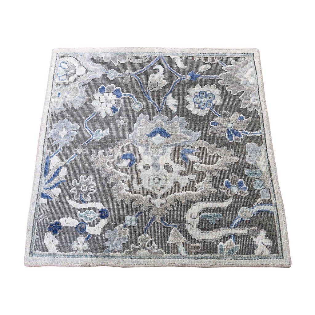 Oushak Influence Pure Silk With Oxidized Wool Hand-Knotted Oriental Sample Rug